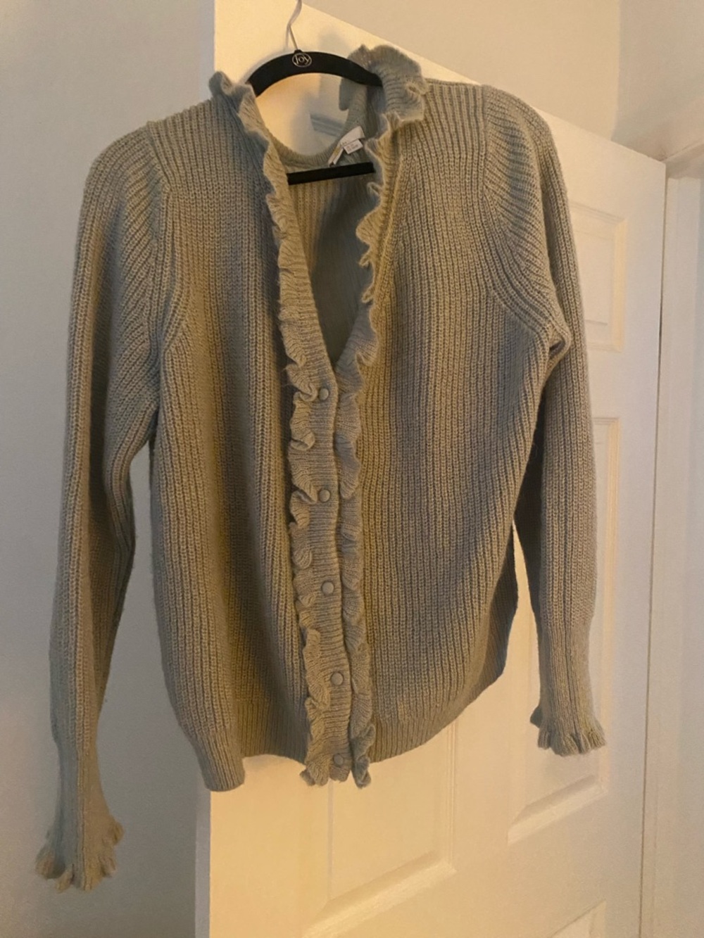 Boden Ruffled Trim Cardigan Sweater - Light Gray